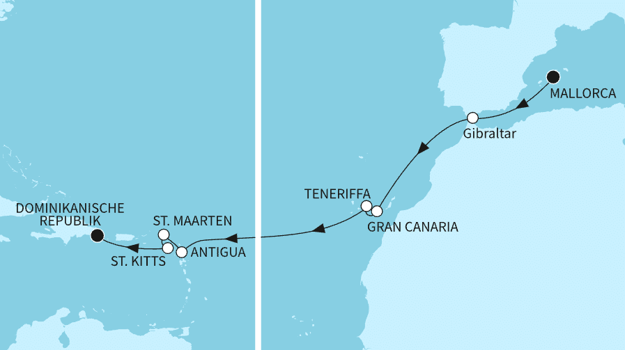 16 Nächte - Transatlantik - ab Palma/bis La Romana Mein Schiff 2