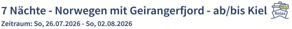  Mein Schiff Relax - Norwegen mit Geirangerfjord 2026 