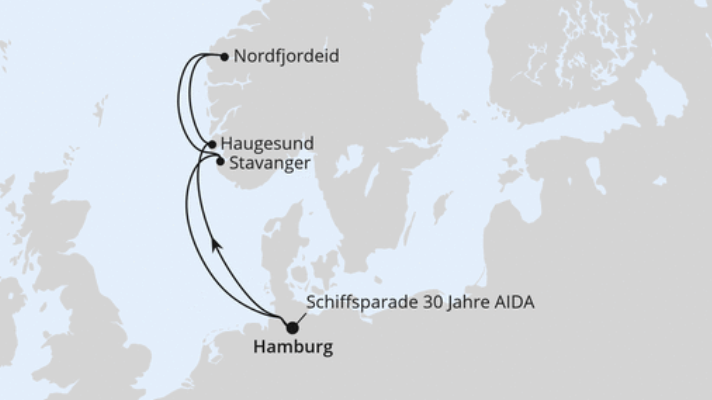 Routenkarte AIDAperla Norwegen