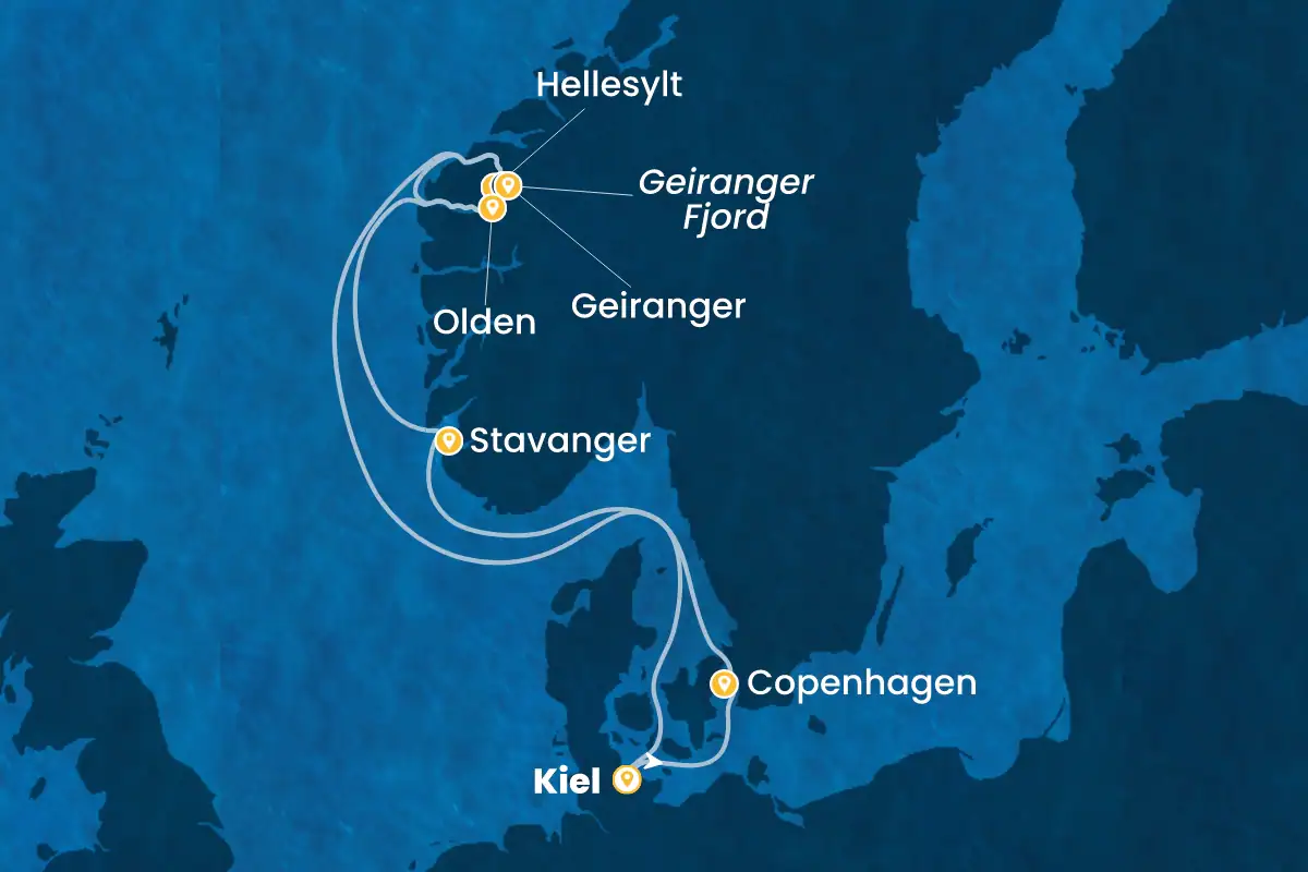 Routenkarte Norwegen Costa Diadema